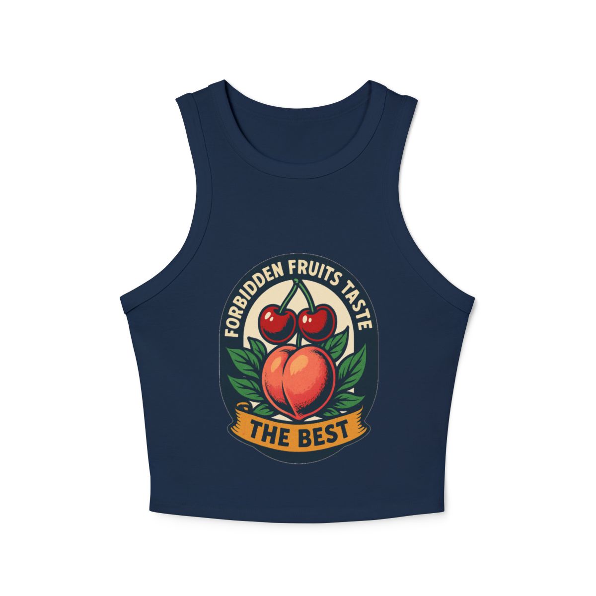 Forbidden Fruits Taste The Best micro rib racerback tank top | Peach Cherry badge graphic - Image 4