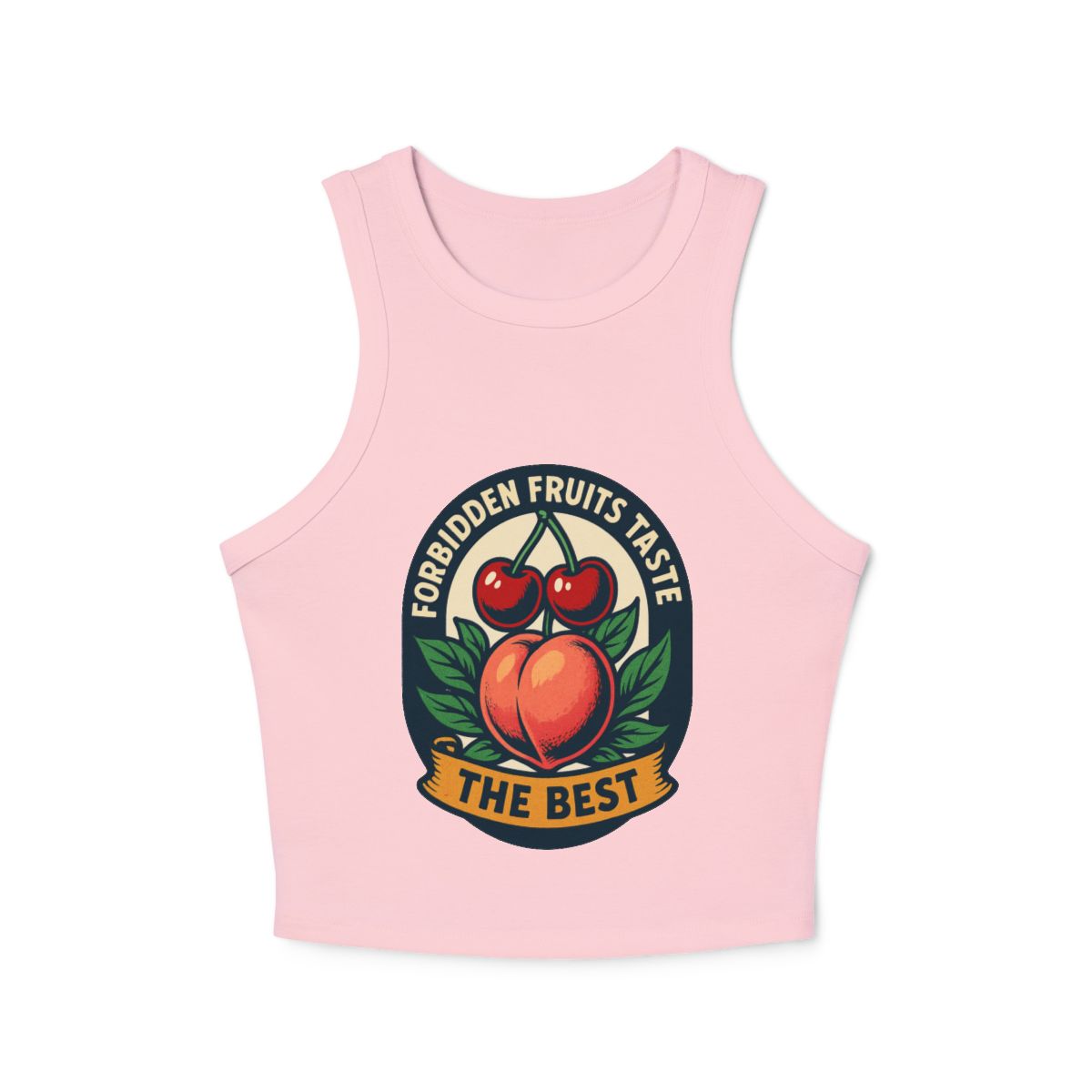 Forbidden Fruits Taste The Best micro rib racerback tank top | Peach Cherry badge graphic - Image 5