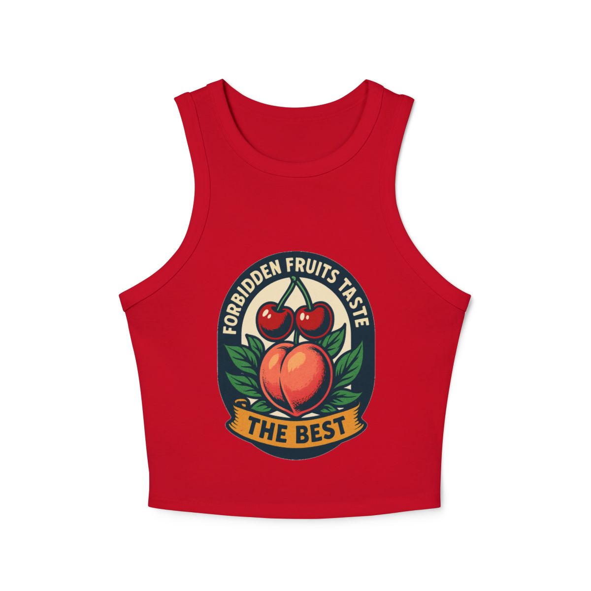 Forbidden Fruits Taste The Best micro rib racerback tank top | Peach Cherry badge graphic - Image 6