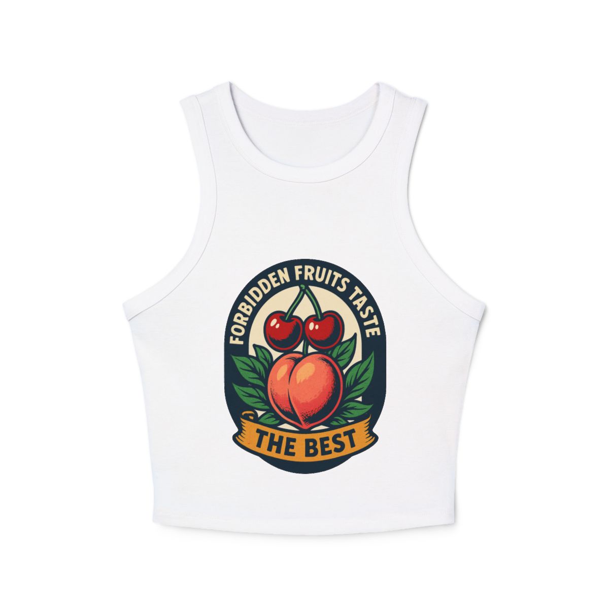 Forbidden Fruits Taste The Best micro rib racerback tank top | Peach Cherry badge graphic - Image 7