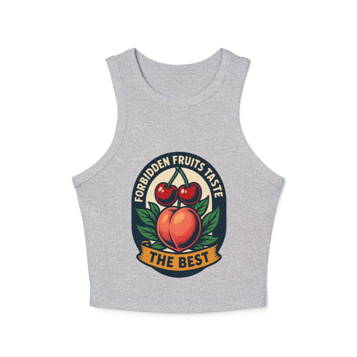 Forbidden Fruits Taste The Best micro rib racerback tank top | Peach Cherry badge graphic - Image 2