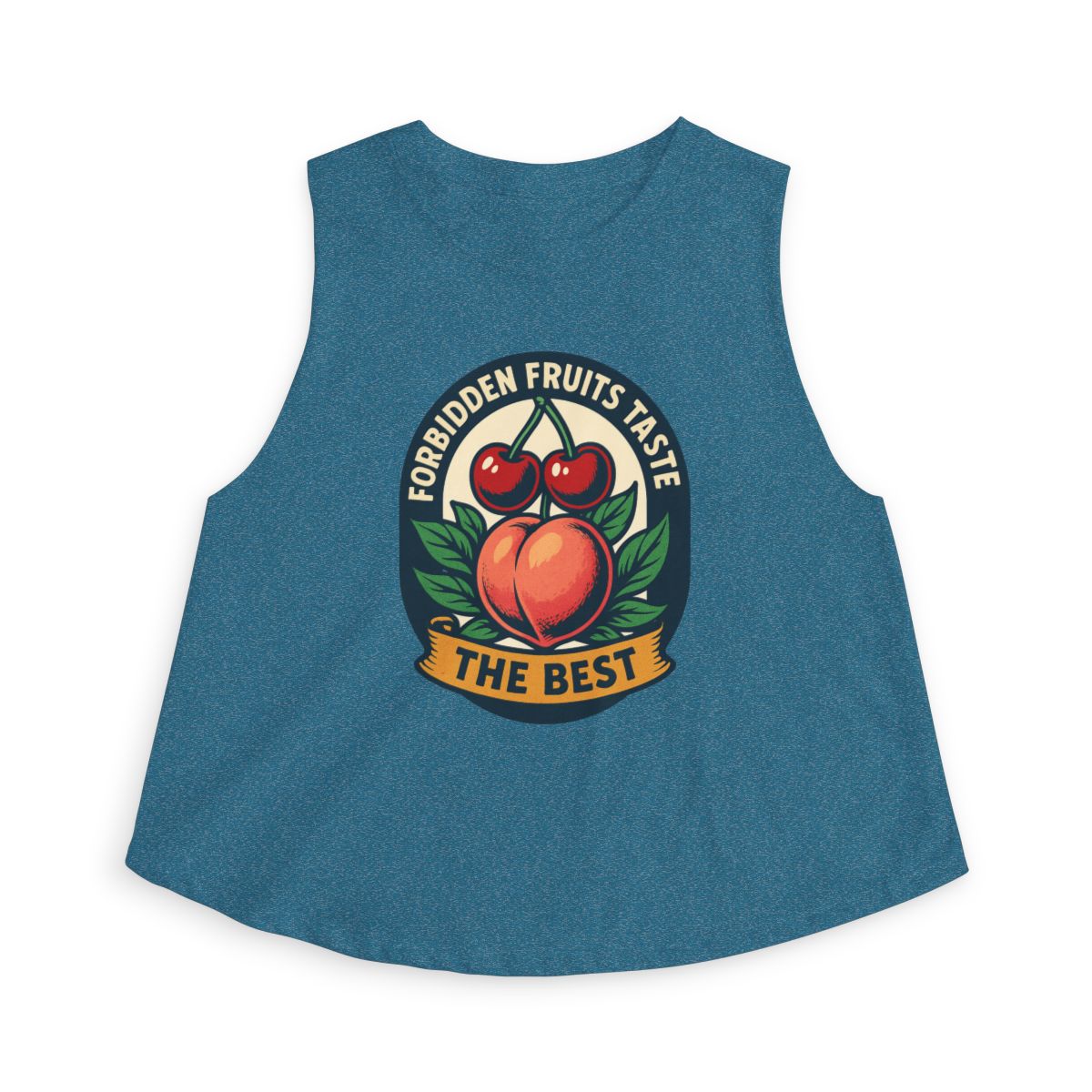 Forbidden Fruits Taste The Best sleeveless crop top | Peach & Cherries fruit badge - Image 3