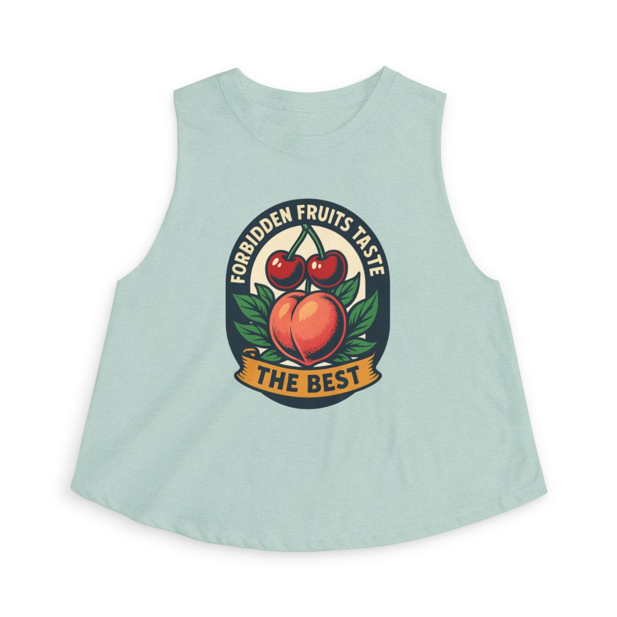 Forbidden Fruits Taste The Best sleeveless crop top | Peach & Cherries fruit badge - Image 4