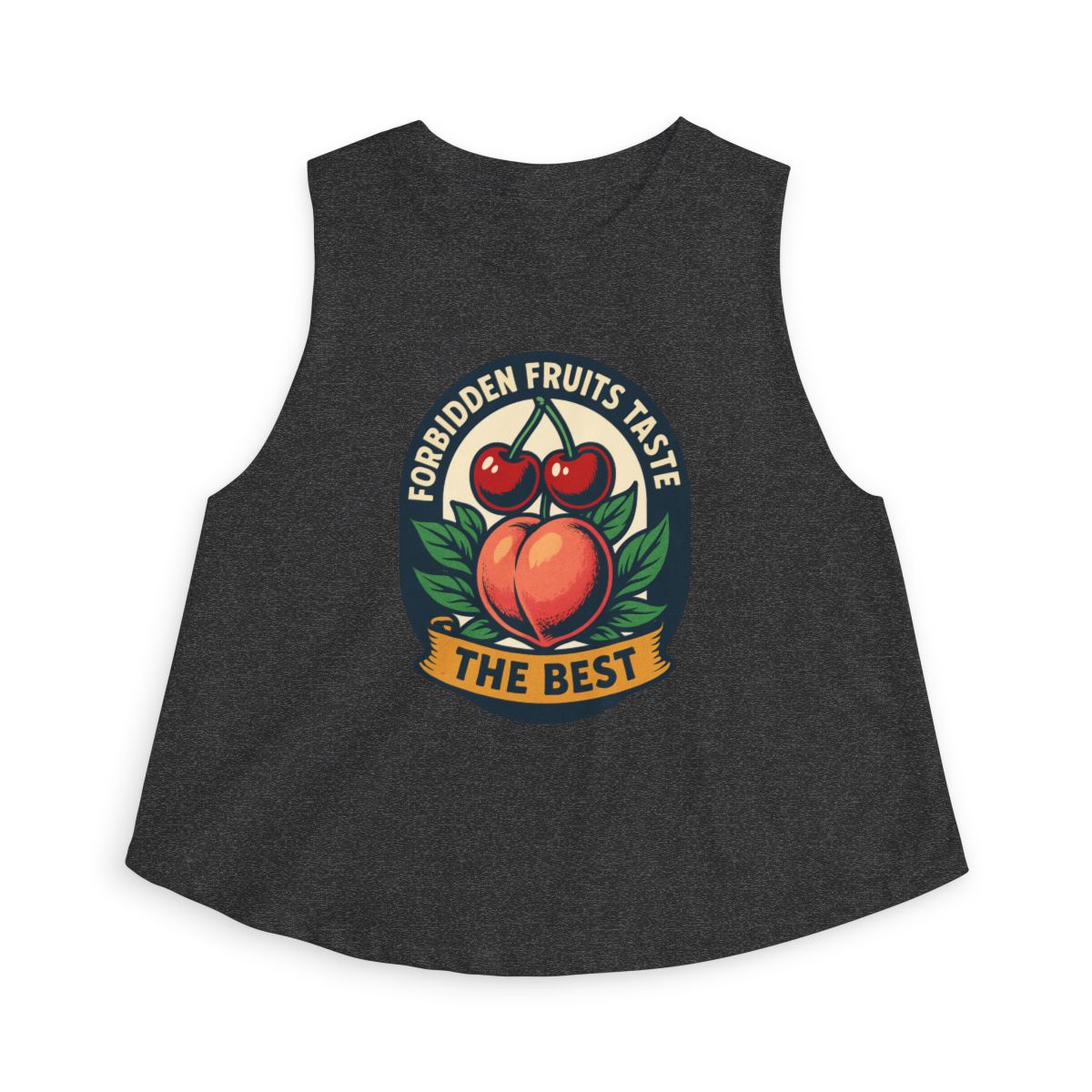 Forbidden Fruits Taste The Best sleeveless crop top | Peach & Cherries fruit badge - Image 2