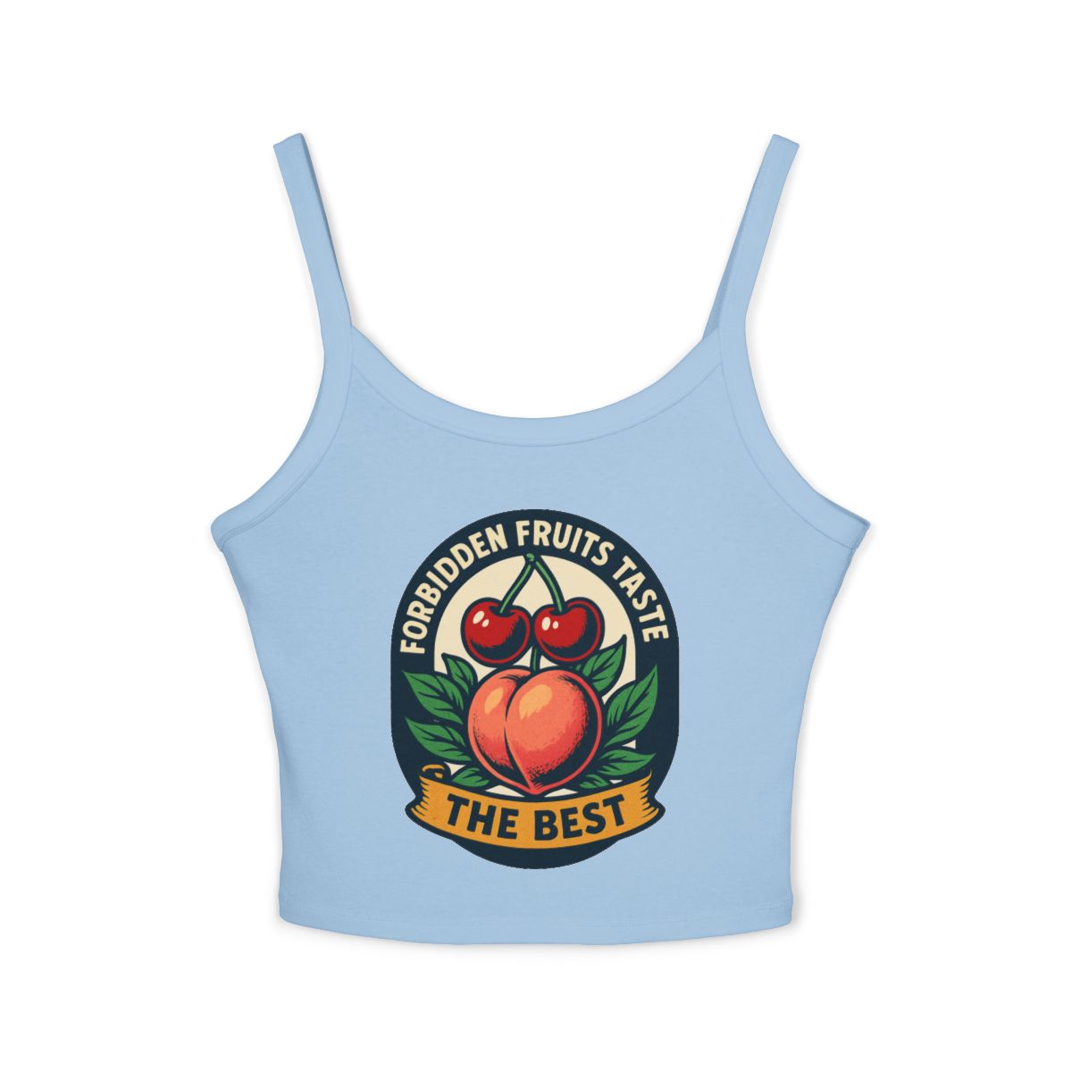 Forbidden Fruits Taste The Best spaghetti strap crop tank top | Peach Cherry graphic crop - Image 3