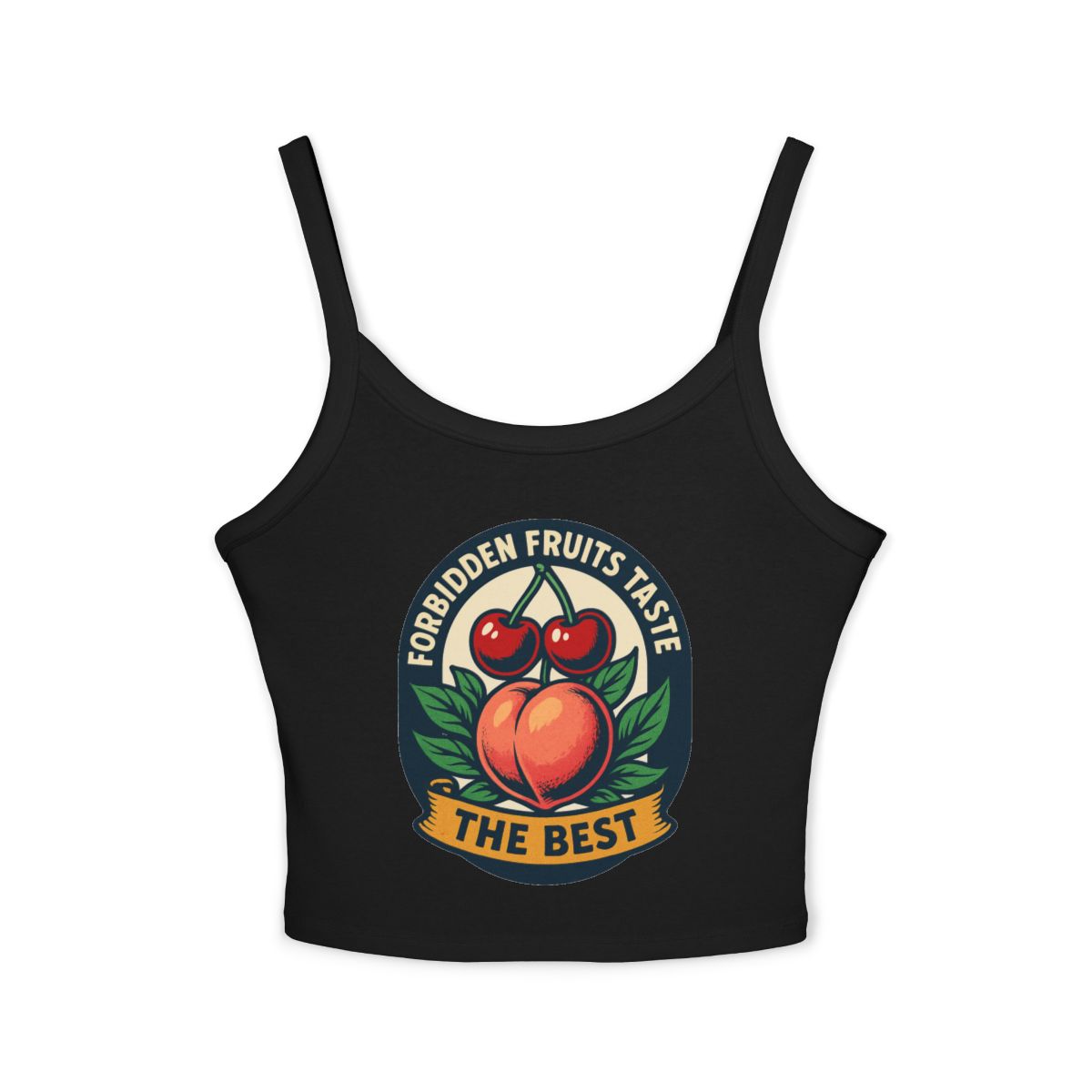 Forbidden Fruits Taste The Best spaghetti strap crop tank top | Peach Cherry graphic crop - Image 4