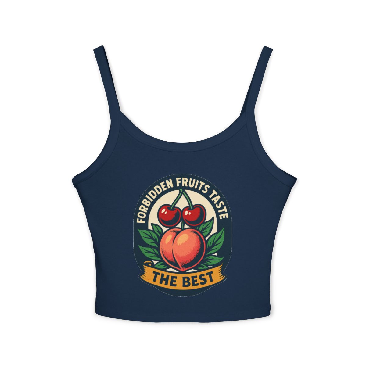 Forbidden Fruits Taste The Best spaghetti strap crop tank top | Peach Cherry graphic crop - Image 5