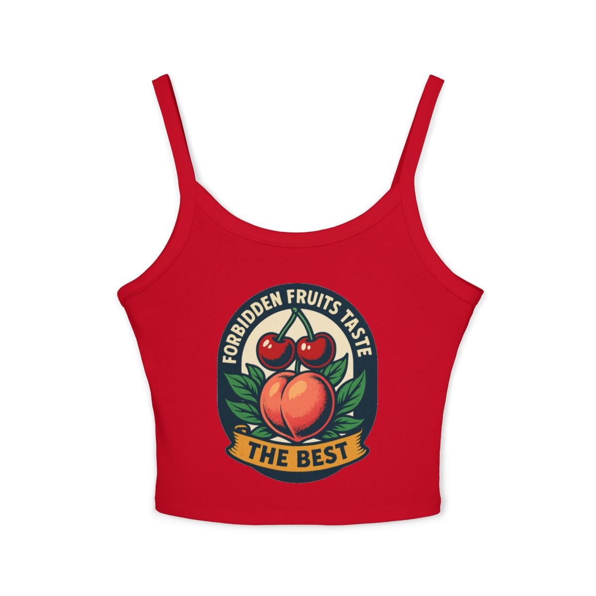 Forbidden Fruits Taste The Best spaghetti strap crop tank top | Peach Cherry graphic crop - Image 7