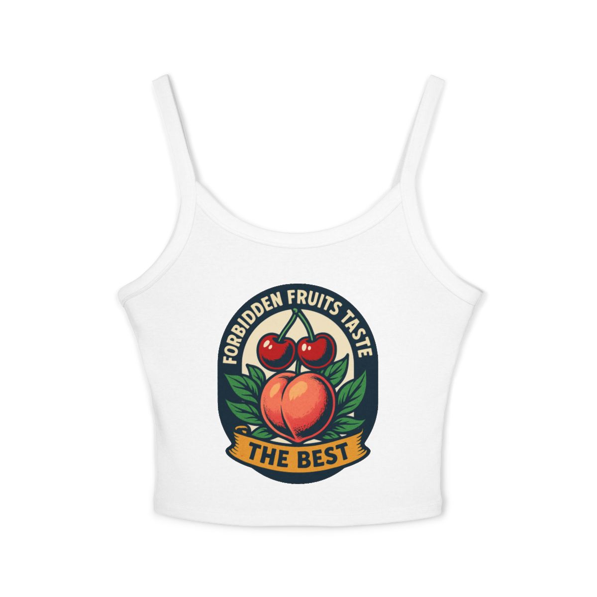 Forbidden Fruits Taste The Best spaghetti strap crop tank top | Peach Cherry graphic crop - Image 8