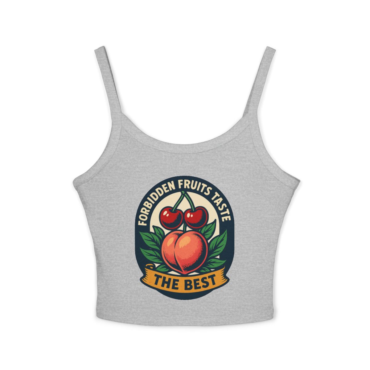 Forbidden Fruits Taste The Best spaghetti strap crop tank top | Peach Cherry graphic crop - Image 2