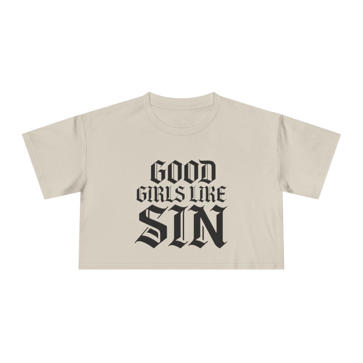 Good Girls Like Sin Crop Tee | Gothic Text Graphic Tee - Image 3