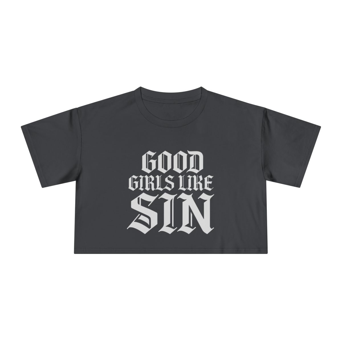Good Girls Like Sin Crop Tee | Gothic Text Graphic Tee - Image 6