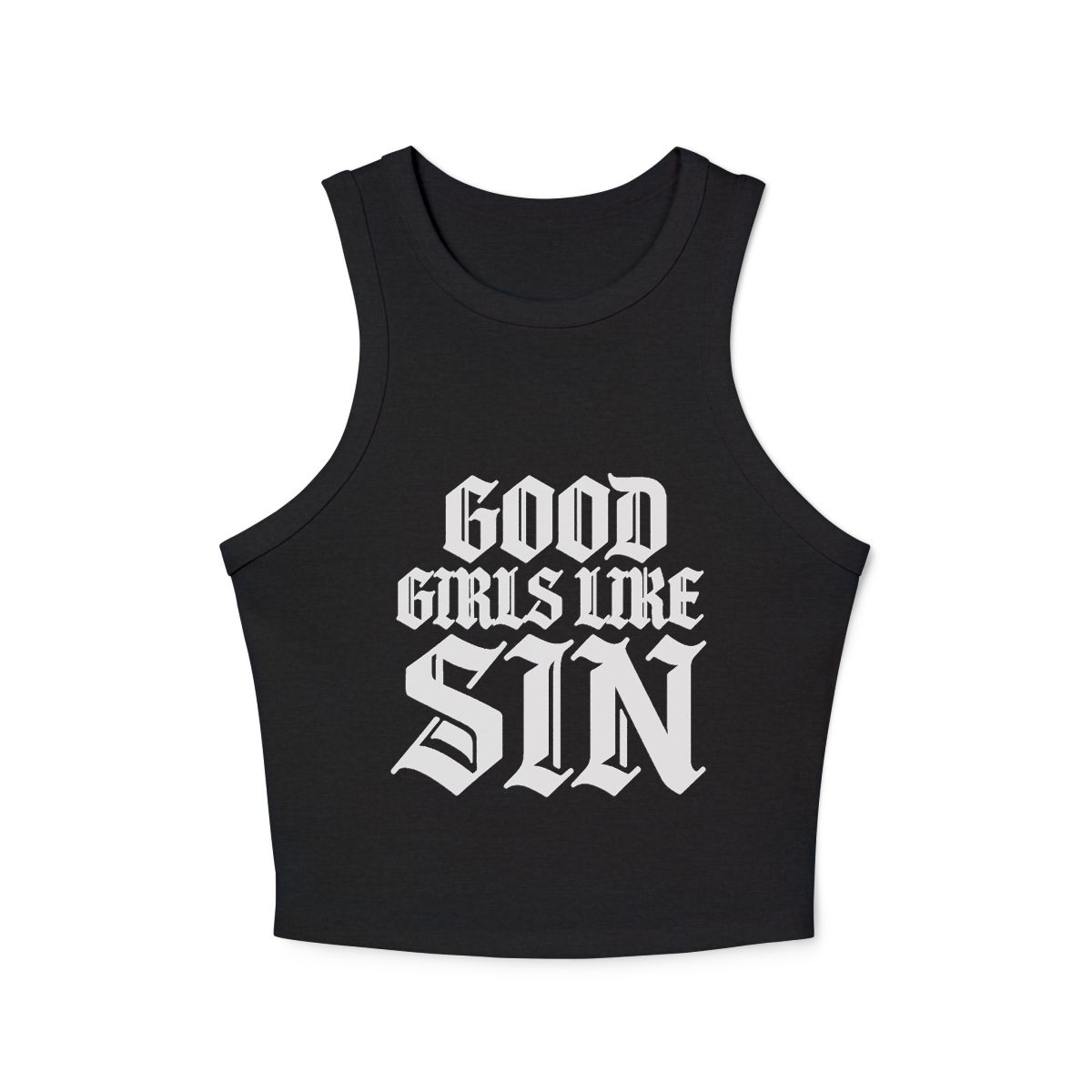 Good Girls Like Sin micro rib racerback tank top | Graphic Text Crop Top - Image 3