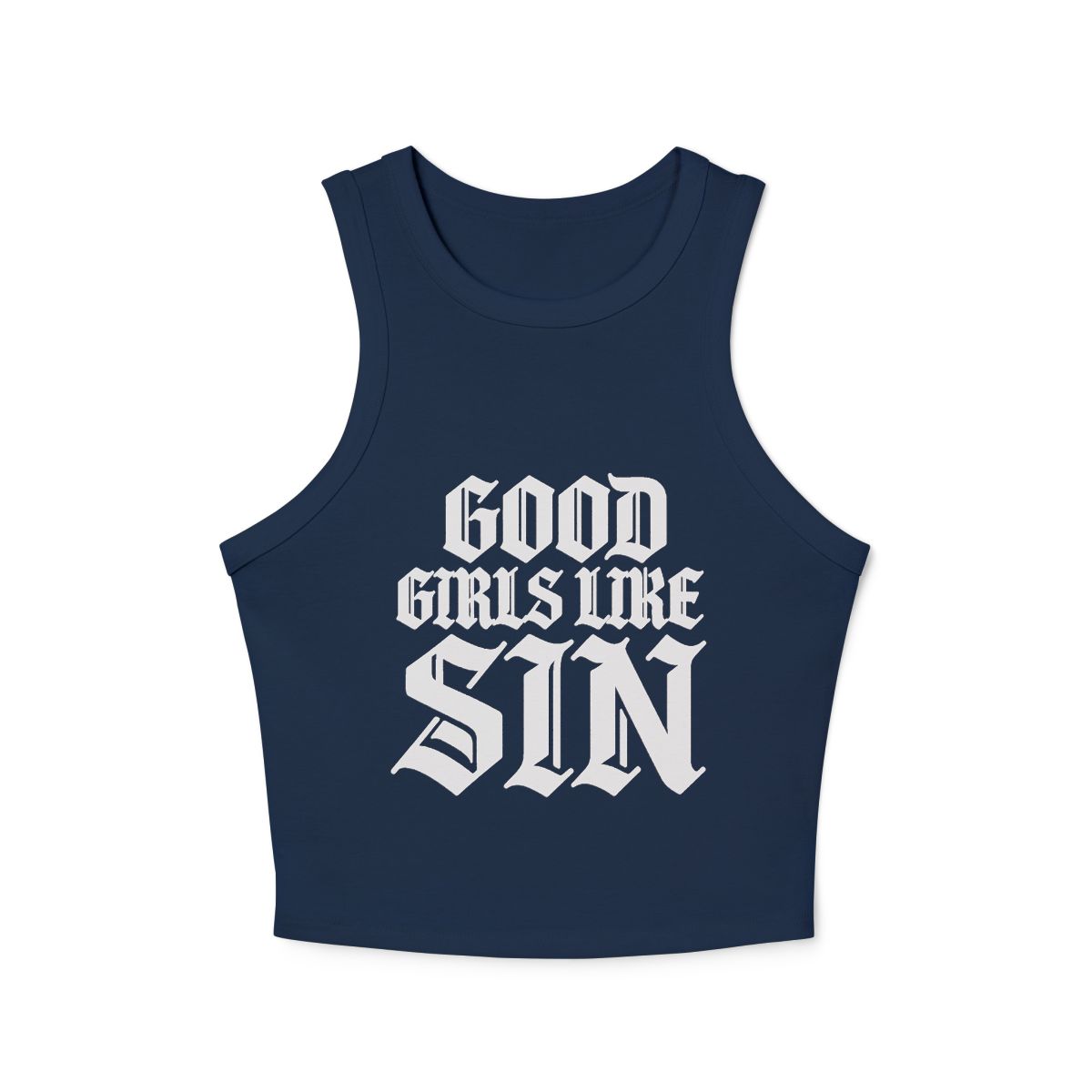 Good Girls Like Sin micro rib racerback tank top | Graphic Text Crop Top - Image 4