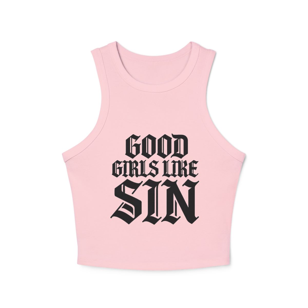 Good Girls Like Sin micro rib racerback tank top | Graphic Text Crop Top - Image 5