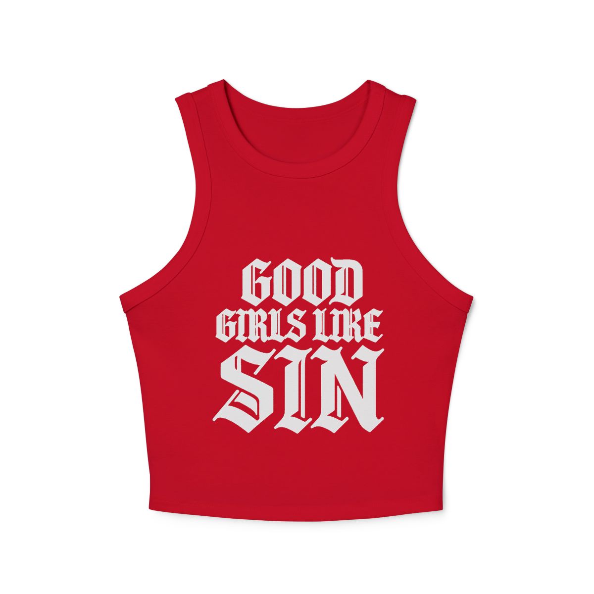Good Girls Like Sin micro rib racerback tank top | Graphic Text Crop Top - Image 6