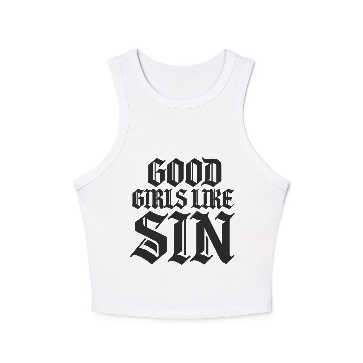 Good Girls Like Sin micro rib racerback tank top | Graphic Text Crop Top - Image 7