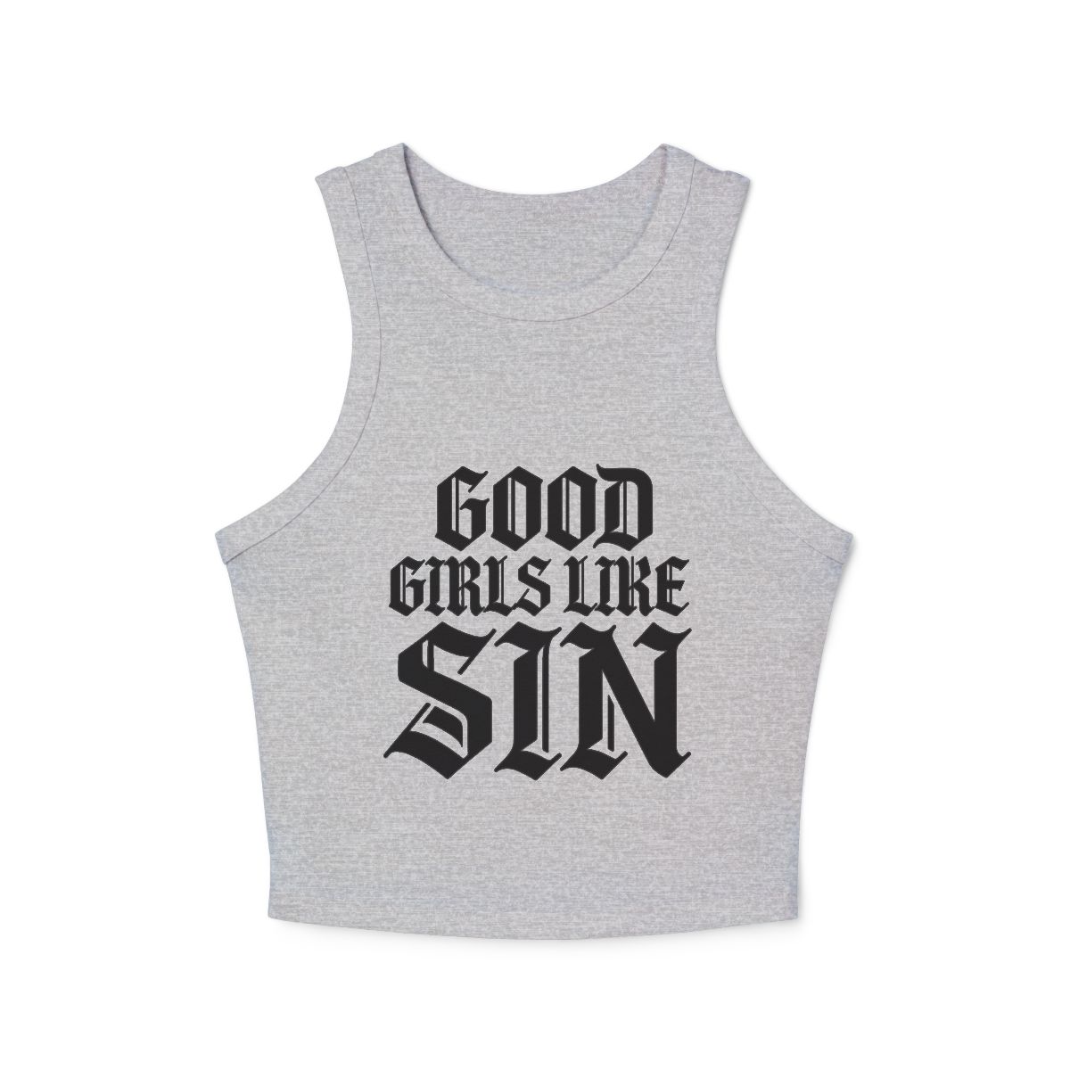 Good Girls Like Sin micro rib racerback tank top | Graphic Text Crop Top - Image 2