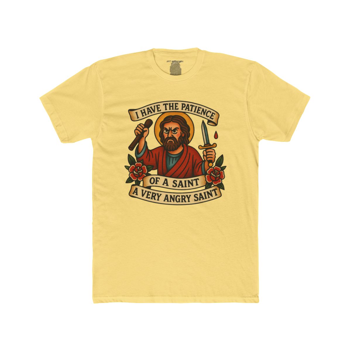 I Have The Patience of a Saint T-Shirt | Saint Illustration, Humorous Religious Tee - Image 2