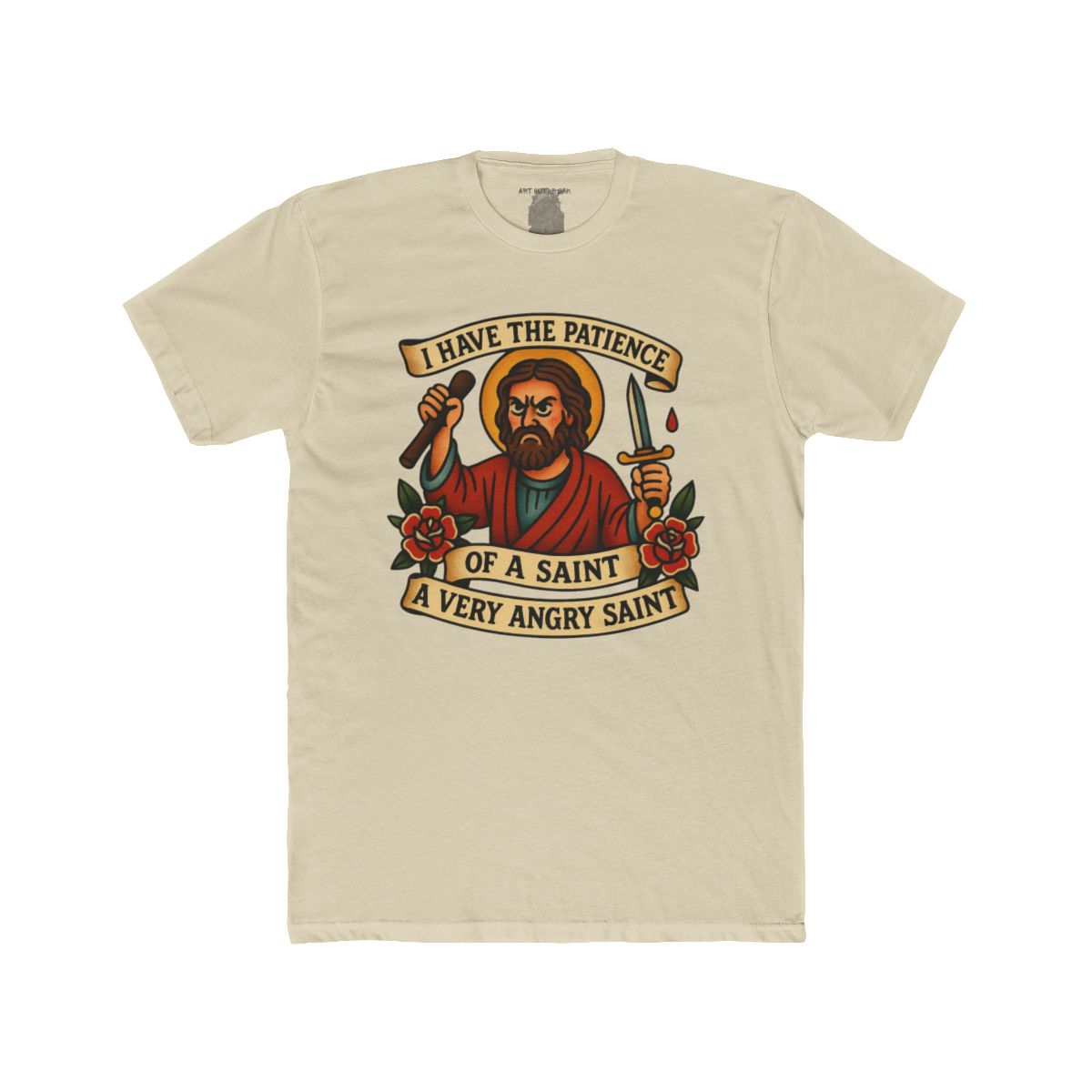 I Have The Patience of a Saint T-Shirt | Saint Illustration, Humorous Religious Tee - Image 4
