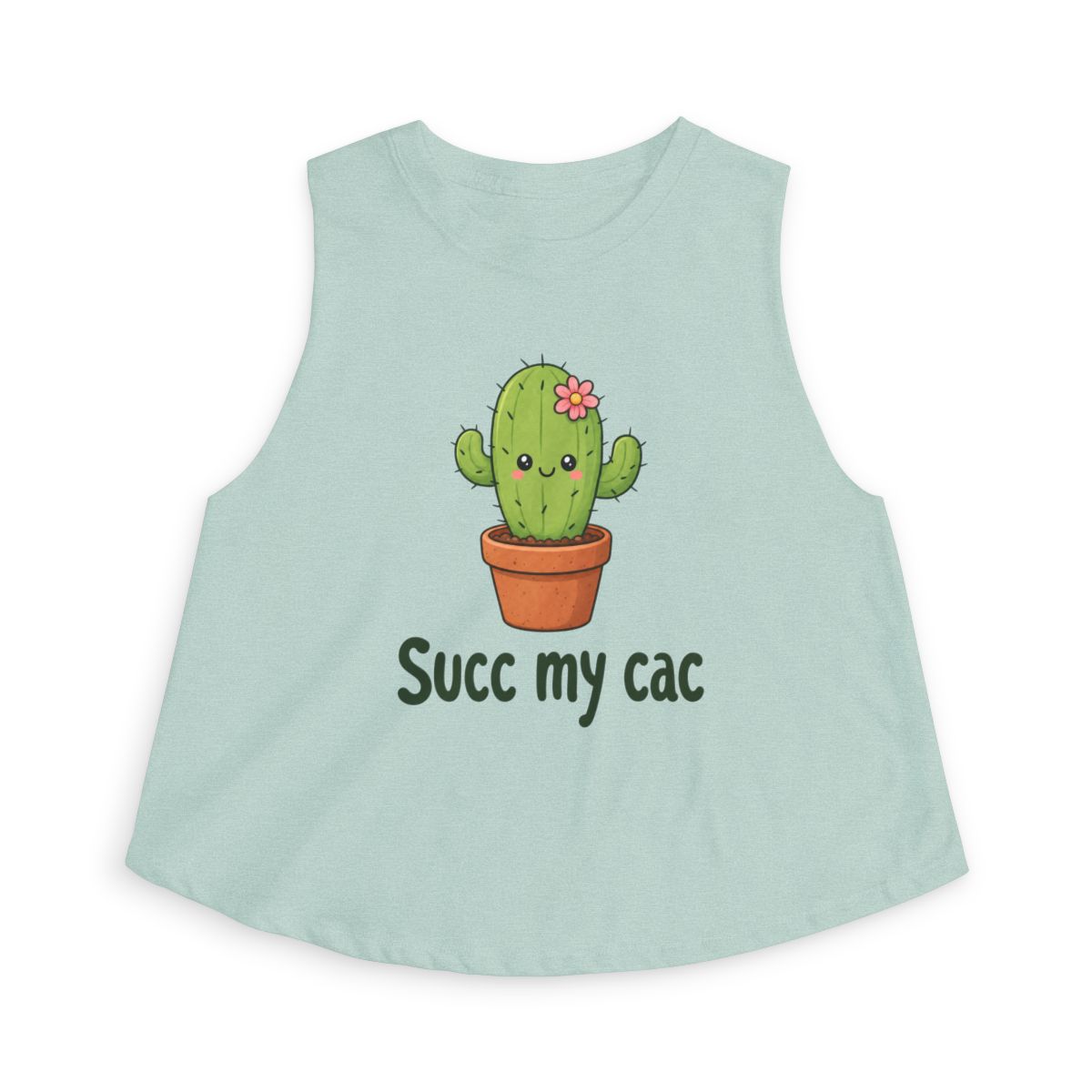 Kawaii Cactus 'Succ my cac' Sleeveless Crop Top | Cute Potted Cactus Graphic - Image 3