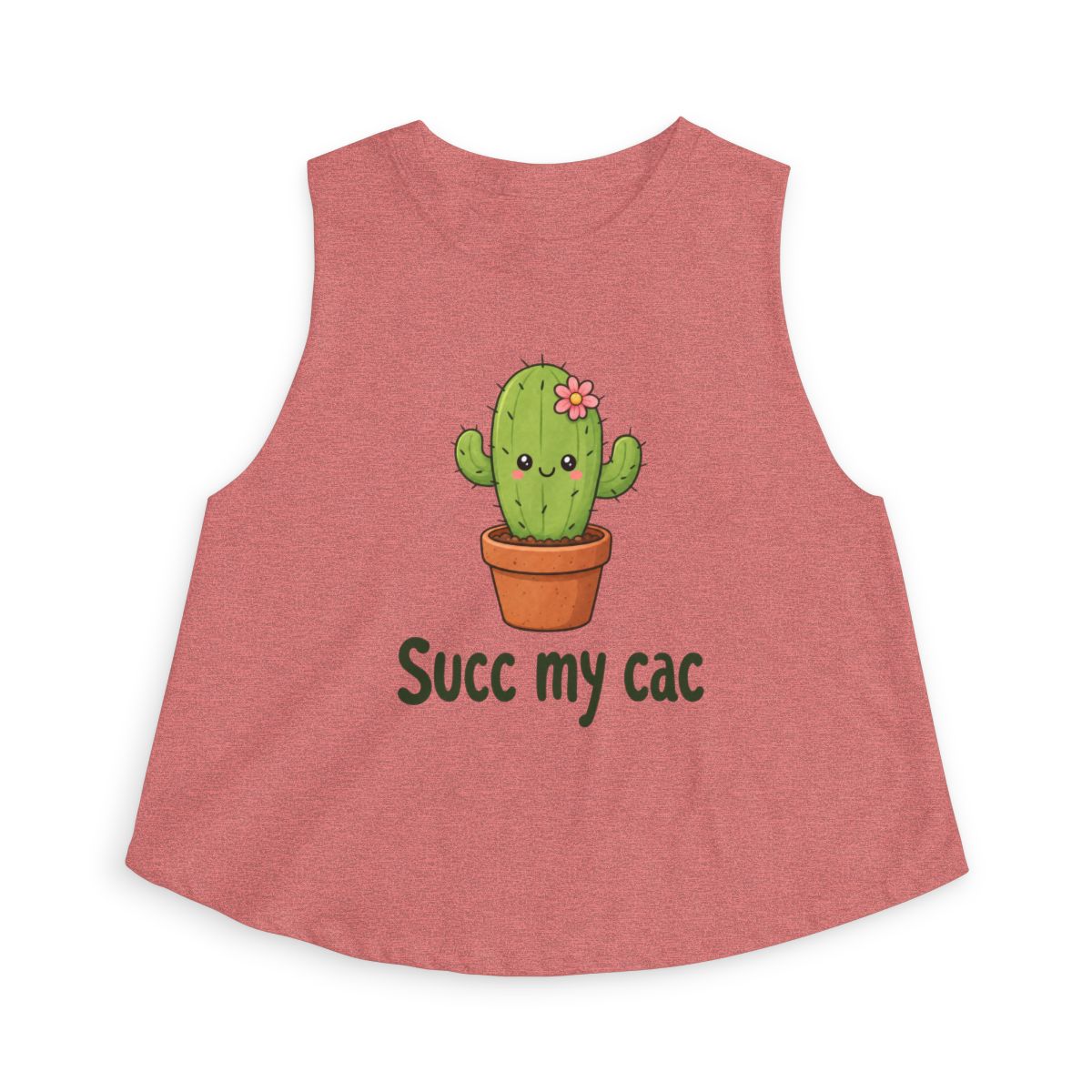 Kawaii Cactus 'Succ my cac' Sleeveless Crop Top | Cute Potted Cactus Graphic - Image 4