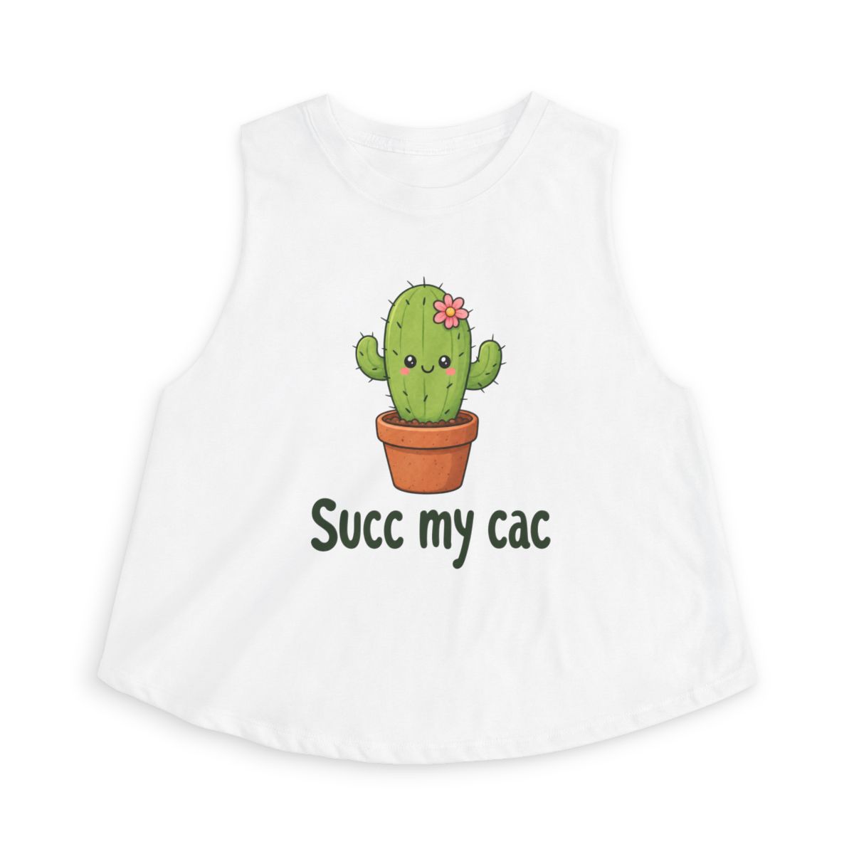 Kawaii Cactus 'Succ my cac' Sleeveless Crop Top | Cute Potted Cactus Graphic - Image 5