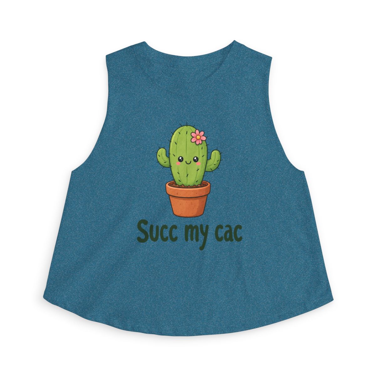 Kawaii Cactus 'Succ my cac' Sleeveless Crop Top | Cute Potted Cactus Graphic - Image 2