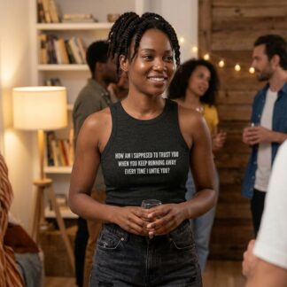 How Am I Supposed to Trust You When You Keep Running Away Micro Rib Racerback Tank Top lifestyle photo