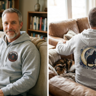 Black Cat on Crescent Moon Zip Hoodie lifestyle photo