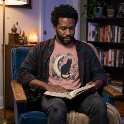 Black Cat on Crescent Moon T-Shirt lifestyle photo