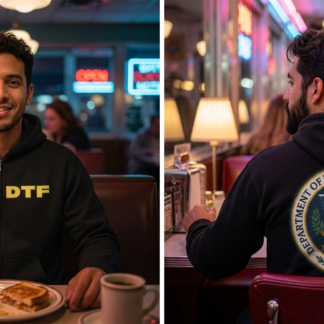 DTF Logo and Seal hoodie lifestyle photo