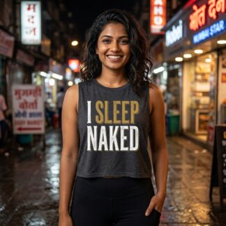I Sleep Naked sleeveless crop top lifestyle photo
