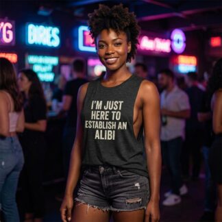 I’m Just Here to Establish an Alibi Flowy Scoop Tank Top lifestyle photo