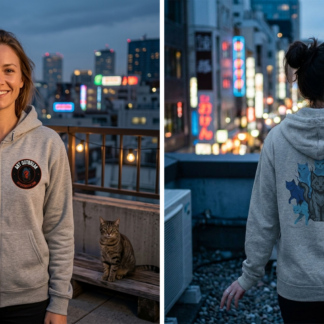 Blue Spirit Cats hoodie lifestyle photo