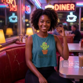 Kawaii Cactus 'Succ my cac' Sleeveless Crop Top lifestyle photo