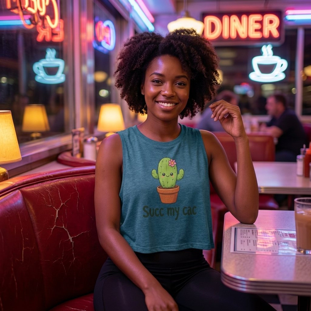 Kawaii Cactus 'Succ my cac' Sleeveless Crop Top lifestyle photo