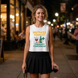 Mistakes Tonight Therapy Tomorrow sleeveless crop top lifestyle photo