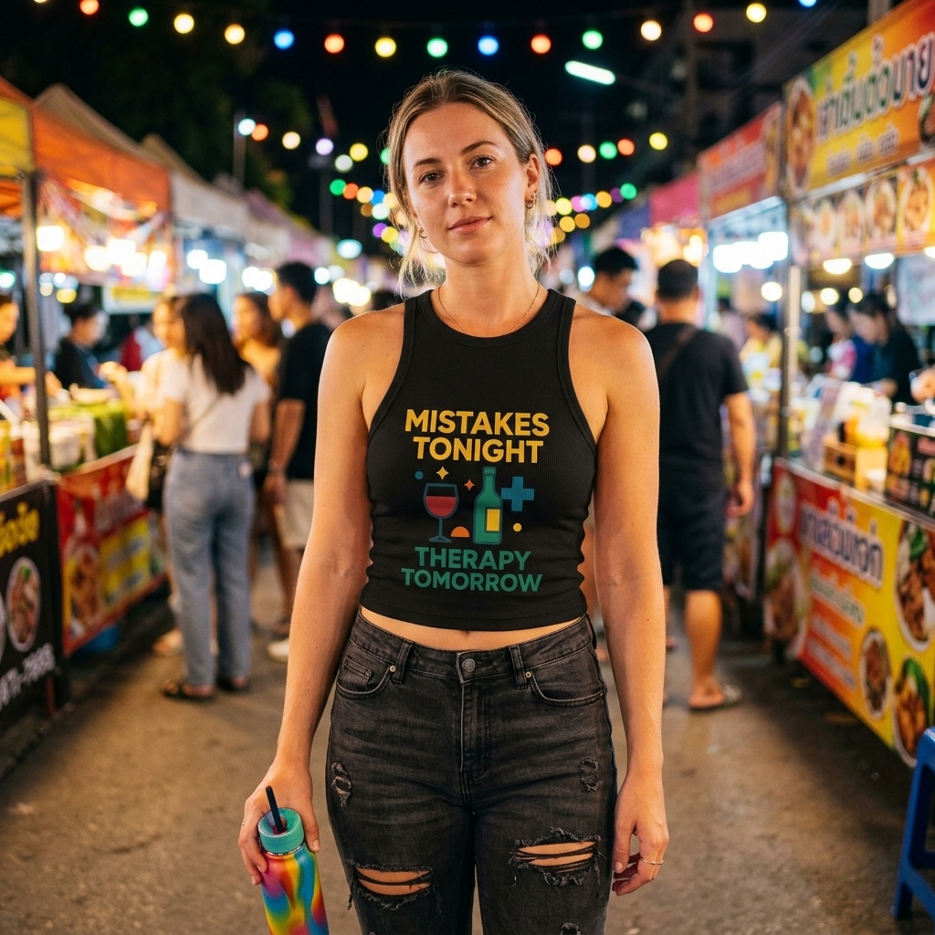 Mistakes Tonight Therapy Tomorrow Micro Rib Racerback Tank Top lifestyle photo