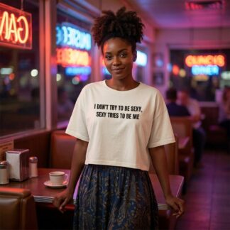 I Don't Try To Be Sexy Text crop tee lifestyle photo