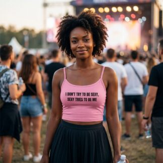 I Don’t Try To Be Sexy Sexy Tries To Be Me Spaghetti Strap Tank Top lifestyle photo