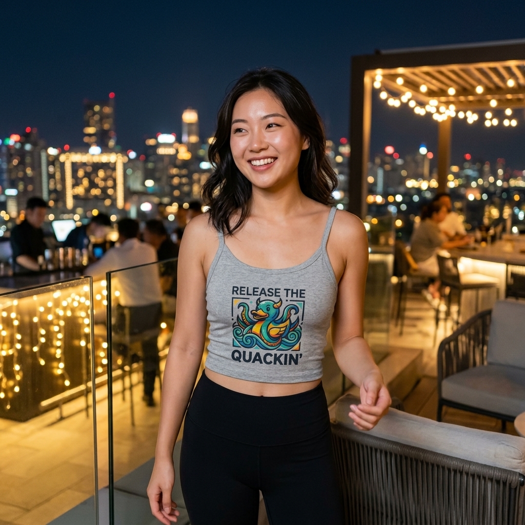 Release the Quackin' Duck Illustration Spaghetti Strap Crop Tank Top lifestyle photo