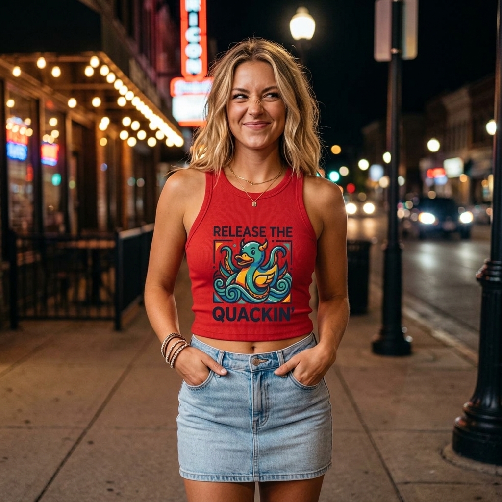 Release the Quackin' Duck Micro Rib Racerback Tank Top lifestyle photo