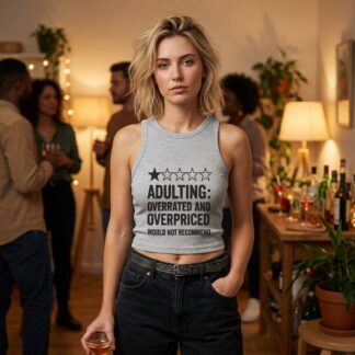 Adulting Overrated and Overpriced Micro Rib Racer Tank Top lifestyle photo