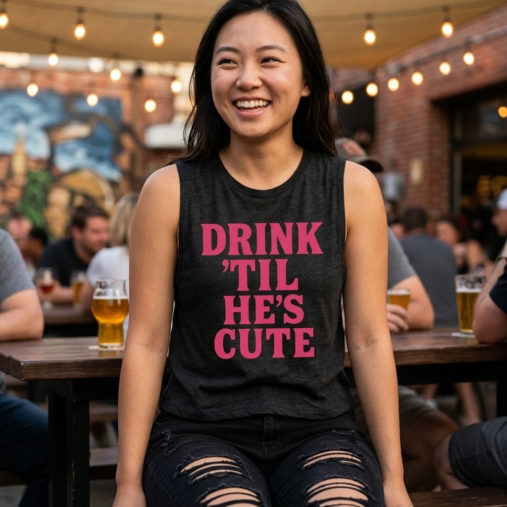 Drink 'Til He's Cute Sleeveless Crop Top lifestyle photo