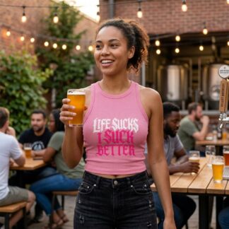 Life Sucks I Suck Better Micro Rib Racerback Tank Top lifestyle photo