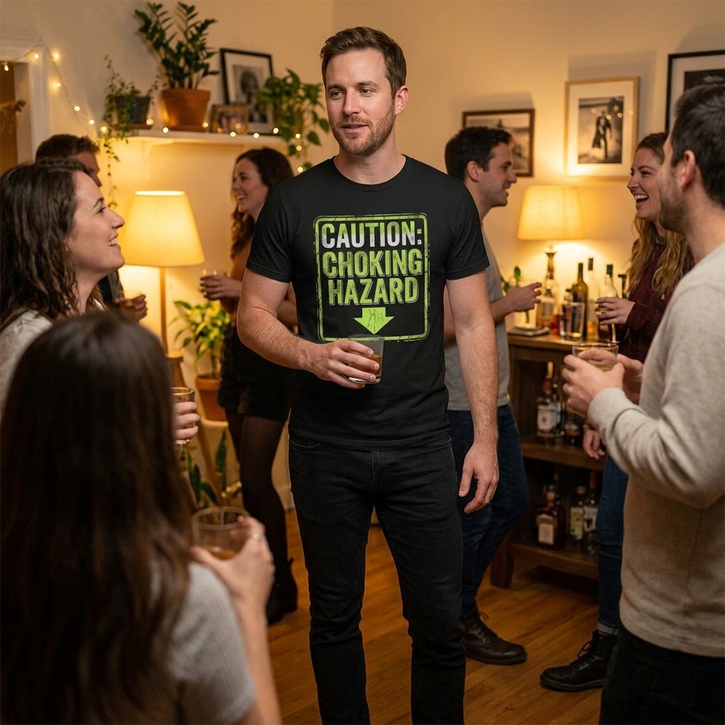 Caution: Choking Hazard T-Shirt | Novelty Warning Sign Tee