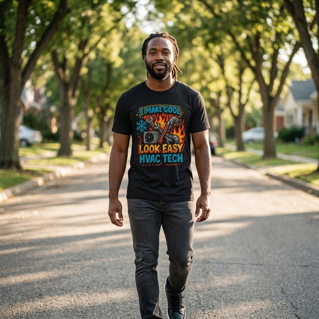 I Make Cool Look Easy HVAC Tech T-Shirt | HVAC Tools & Flame Graphic