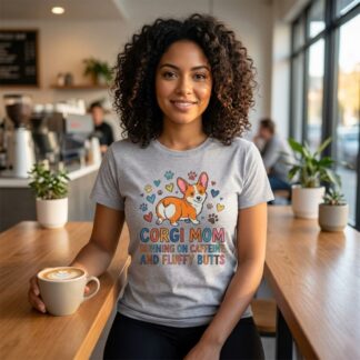 Corgi Mom Running on Caffeine and Fluffy Butts Tee lifestyle photo