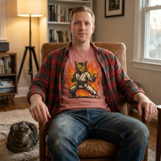 Flaming Karate Cat T-Shirt lifestyle photo